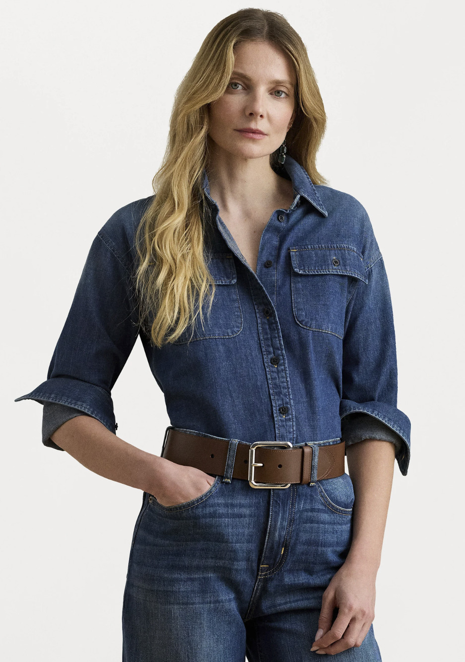 Lauren Ralph Lauren Women Denim Shirt Atteco Wash Size L